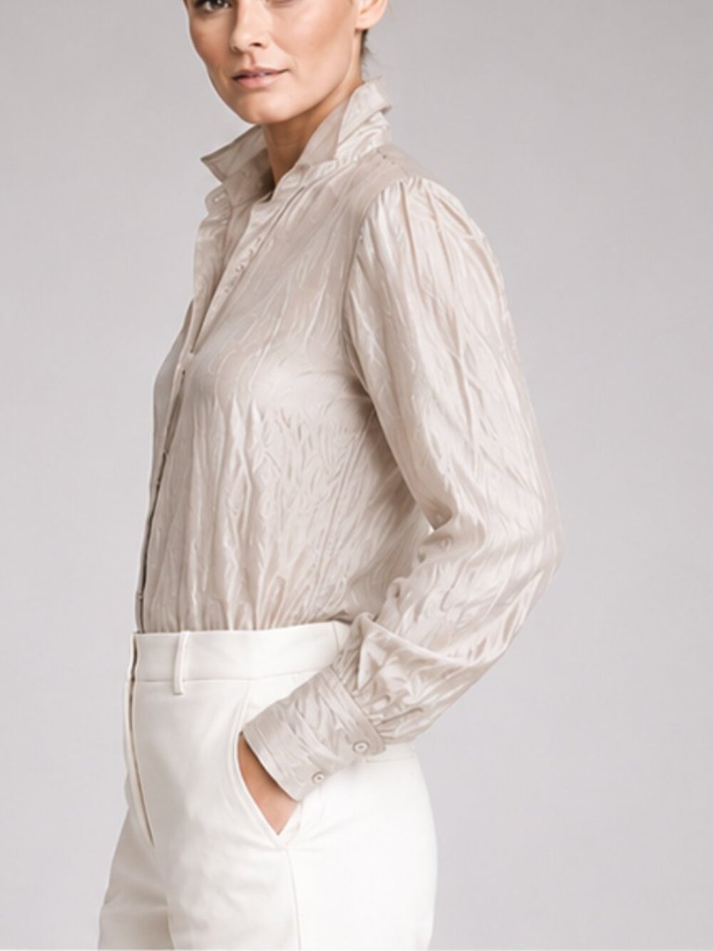 New, Ralph Lauren Black Label Crinkled Organza Puffed Silk Blend Blouse - Picture 14 of 16